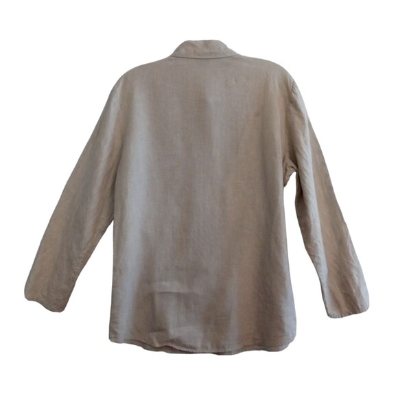 Richard Malcom Irish Linen Button Up Top Women M. Beige Floral Embordered Sleeve - Picture 2 of 15